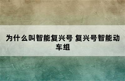 为什么叫智能复兴号 复兴号智能动车组